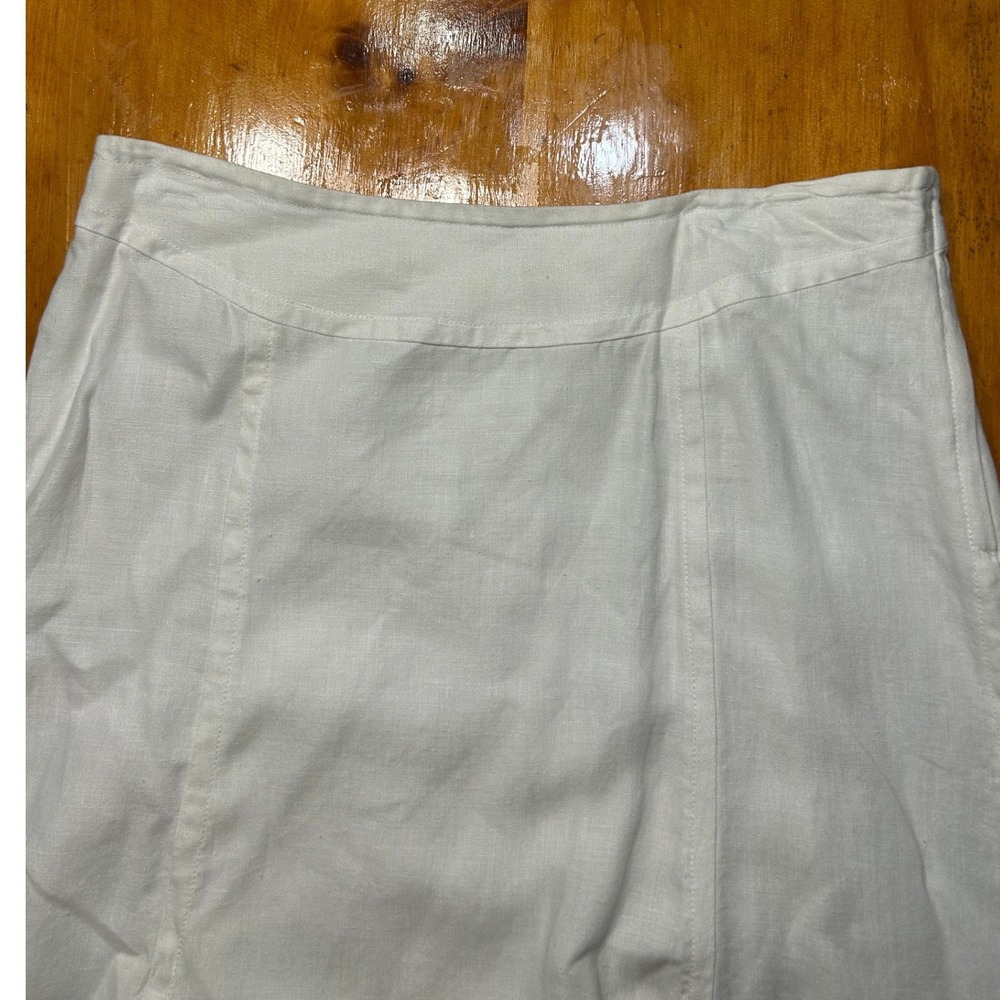 H&M White 100% Linen Lagenlook Midi Skirt Size 14 A-Line Lined Summer Classic - Picture 9 of 16